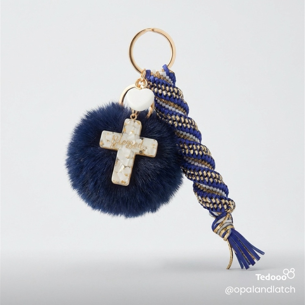 Blessed Navy Faith Swirl Keychain with Pom - Picture 2 of 2